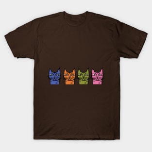 Quirky Multi Color Cats - Midcentury Illustration T-Shirt